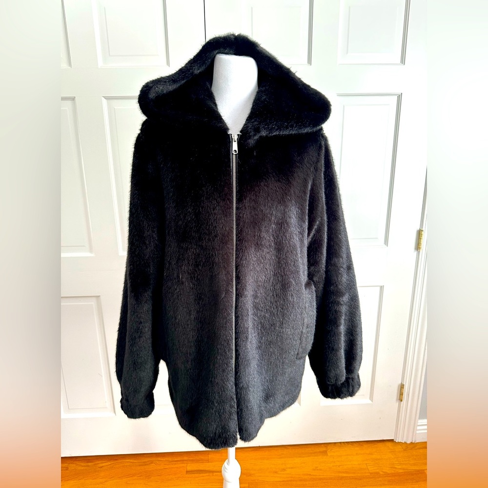 HELMUT LANG Oversized Faux Mink Bomber Sz M